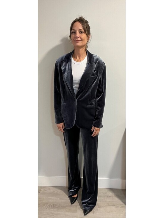 Norma Kamali Other - Norma Kamali Velvet Velour Pantsuit set M Blue Tailored Blazer Wide Leg Pants